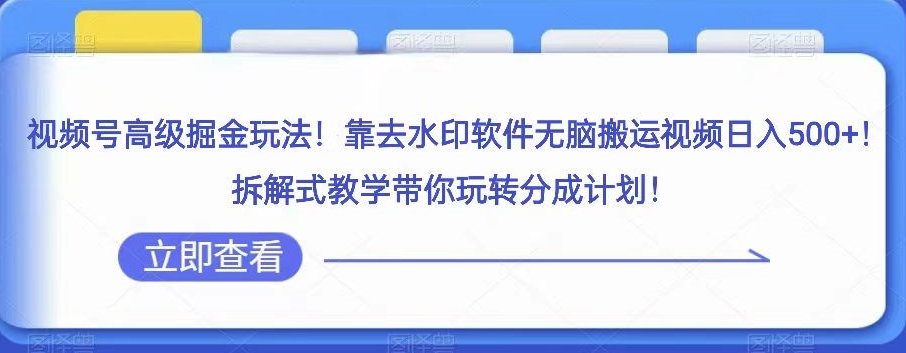 视频号高级掘金玩法，靠去水印软件无脑搬运视频日入500+，拆解式教学带你玩转分成计划【揭秘】-成长印记