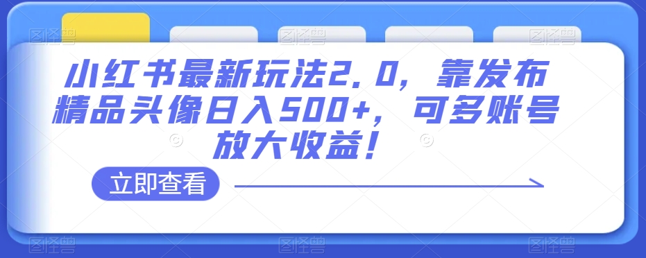 小红书最新玩法2.0，靠发布精品头像日入500+，可多账号放大收益！【揭秘】-成长印记