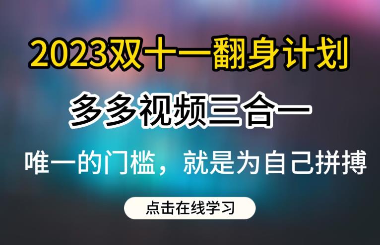 2023双十一翻身计划，多多视频带货三合一玩法教程【揭秘】-成长印记