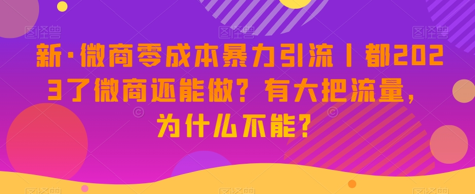 新·微商零成本暴力引流丨都2023了微商还能做？有大把流量，为什么不能？-成长印记