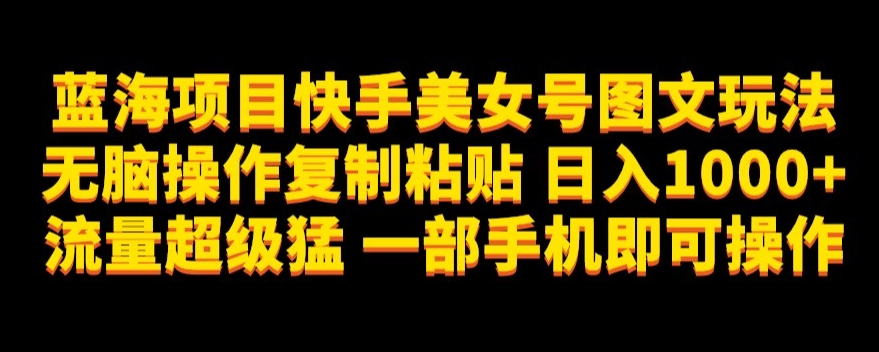 蓝海项目快手美女号图文玩法，无脑操作复制粘贴，日入1000+流量超级猛一部手机即可操作【揭秘】-成长印记