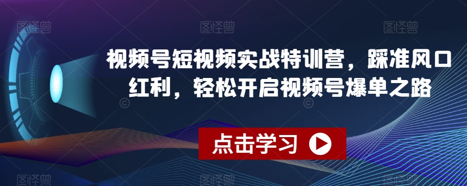 视频号短视频实战特训营，踩准风口红利，轻松开启视频号爆单之路-成长印记