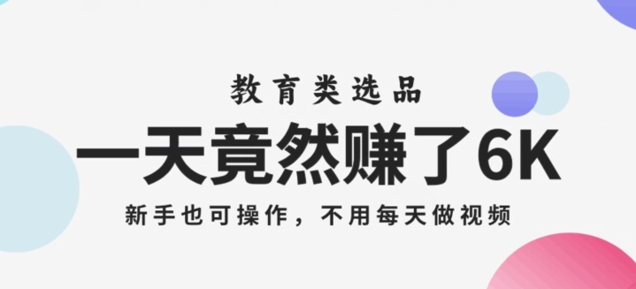 一天竟然赚了6000多，教育类选品，新手也可操作，更不用每天做短视频【揭秘】-成长印记