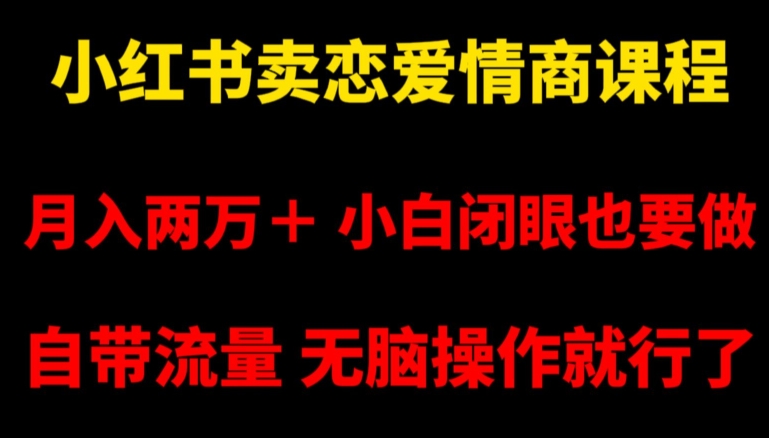 小红书卖恋爱情商课程，月入两万＋，小白闭眼也要做，自带流量，无脑操作就行了【揭秘】-成长印记