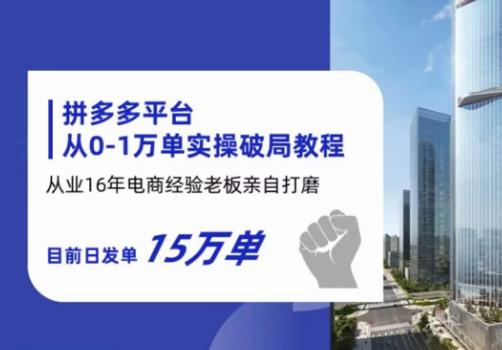 拼多多从0-1万单实操破局教程，从业16年电商经验打磨，目前日发单15万单-成长印记