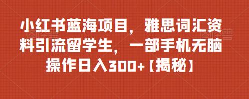 小红书蓝海项目，雅思词汇资料引流留学生，一部手机无脑操作日入300+【揭秘】-成长印记