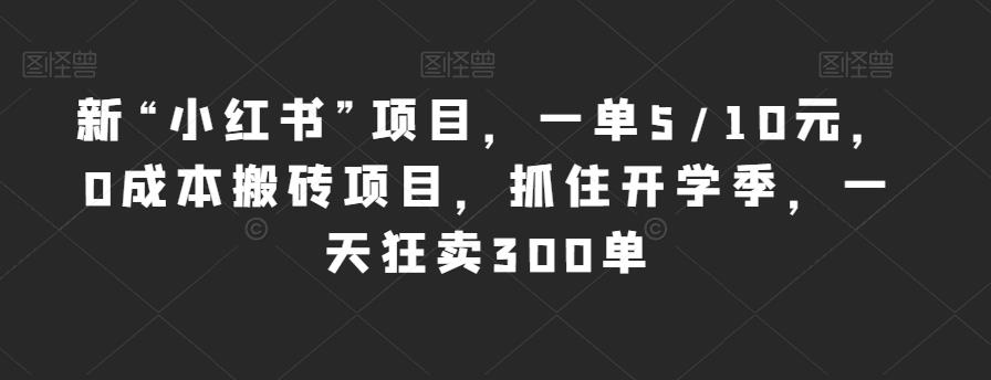 新“小红书”项目，一单5/10元，0成本搬砖项目，抓住开学季，一天狂卖300单【揭秘】-成长印记