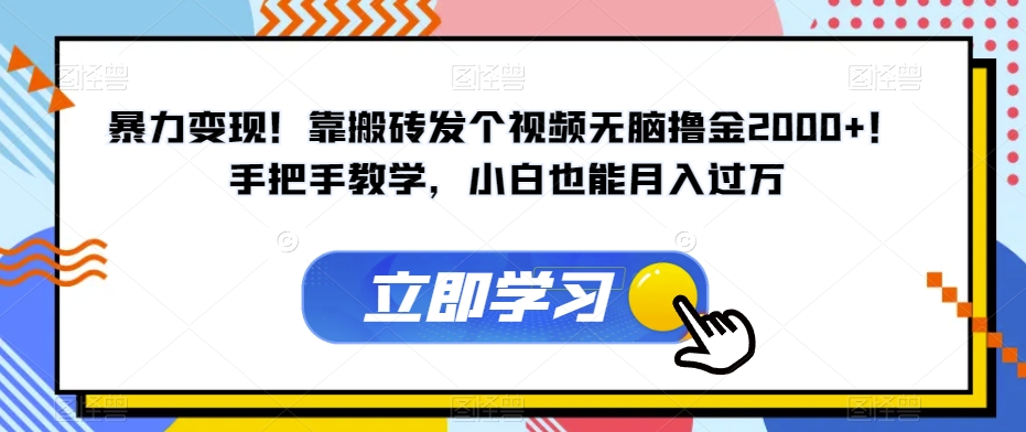 暴力变现！靠搬砖发个视频无脑撸金2000+！手把手教学，小白也能月入过万【揭秘】-成长印记