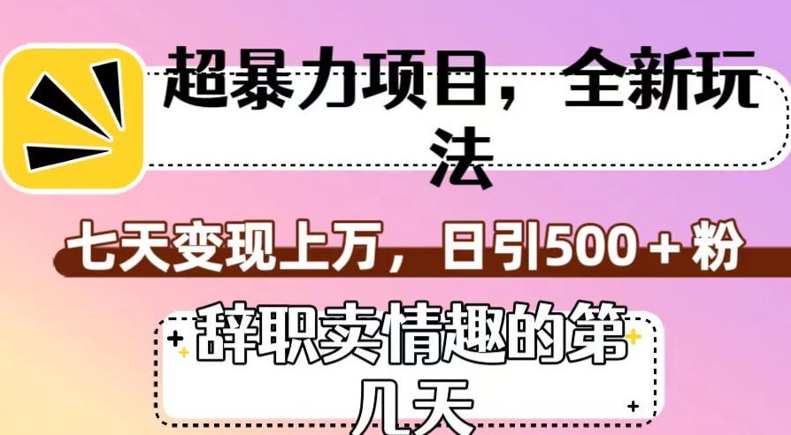 超暴利项目，全新玩法（辞职卖情趣的第几天），七天变现上万，日引500+粉【揭秘】-成长印记