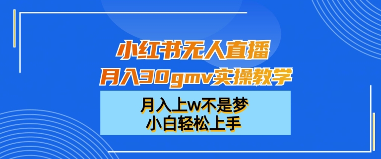 小红书无人直播月入30gmv实操教学，月入上w不是梦，小白轻松上手【揭秘】-成长印记