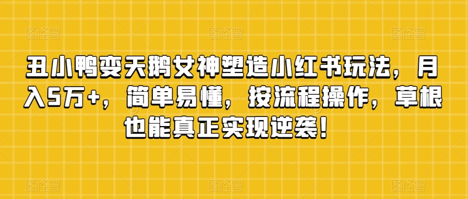 丑小鸭变天鹅女神塑造小红书玩法，月入5万+，简单易懂，按流程操作，草根也能真正实现逆袭！-成长印记