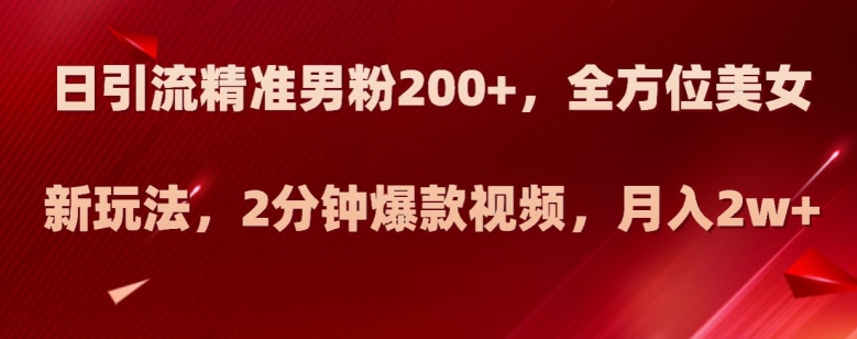 日引流精准男粉200+，全方位美女新玩法，2分钟爆款视频，月入2w+【揭秘】-成长印记