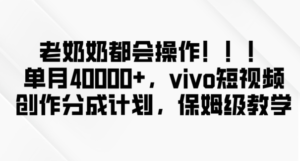 老奶奶都会操作，新平台无脑操作，单月40000+，vivo短视频创作分成计划【揭秘】-成长印记