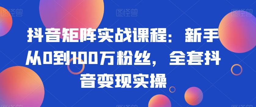 抖音矩阵实战课程：新手从0到100万粉丝，全套抖音变现实操-成长印记