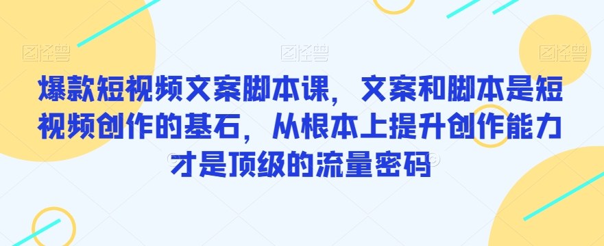 爆款短视频文案脚本课，文案和脚本是短视频创作的基石，从根本上提升创作能力才是顶级的流量密码-成长印记