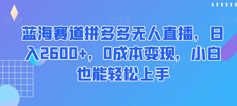 蓝海赛道拼多多无人直播，日入2600+，0成本变现，小白也能轻松上手【揭秘】-成长印记