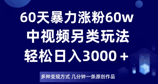 60天暴力涨粉60W，中视频另类玩法，日入3000＋，几分钟一条原创作品多种变现方式-成长印记