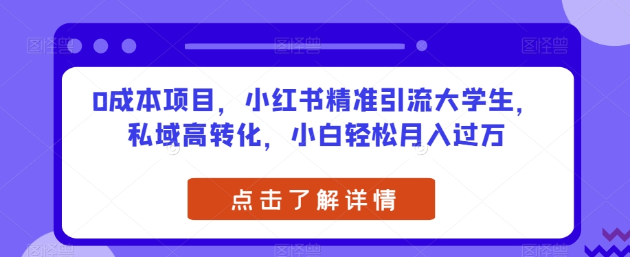 0成本项目，小红书精准引流大学生，私域高转化，小白轻松月入过万【揭秘】-成长印记