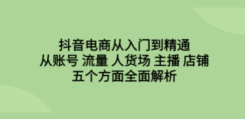 抖音电商从入门到精通，从账号 流量 人货场 主播 店铺五个方面全面解析-成长印记