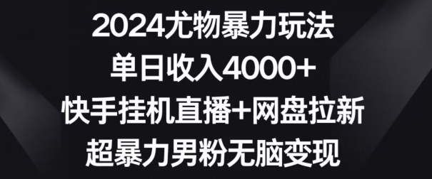 2024尤物暴力玩法，单日收入4000+，快手挂机直播+网盘拉新，超暴力男粉无脑变现【揭秘】-成长印记