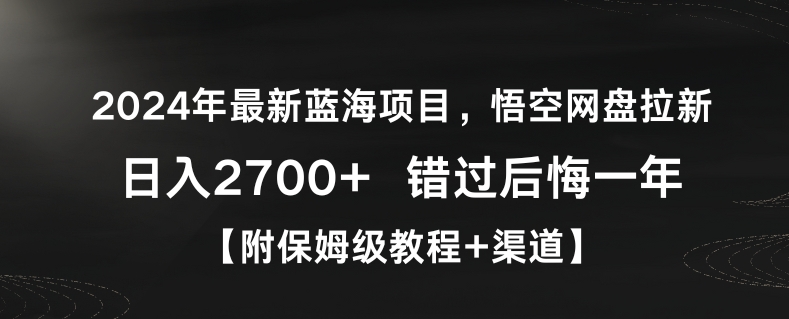 2024年最新蓝海项目，悟空网盘拉新，日入2700+错过后悔一年【附保姆级教程+渠道】【揭秘】-成长印记