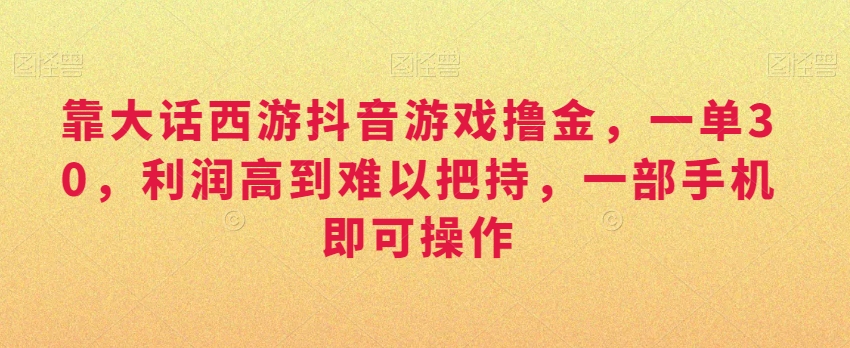 靠大话西游抖音游戏撸金，一单30，利润高到难以把持，一部手机即可操作，日入3000+【揭秘】-成长印记