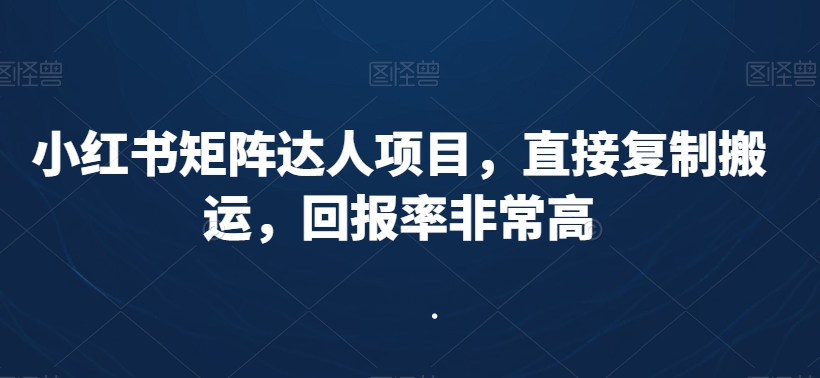 小红书矩阵达人项目，直接复制搬运，回报率非常高-成长印记