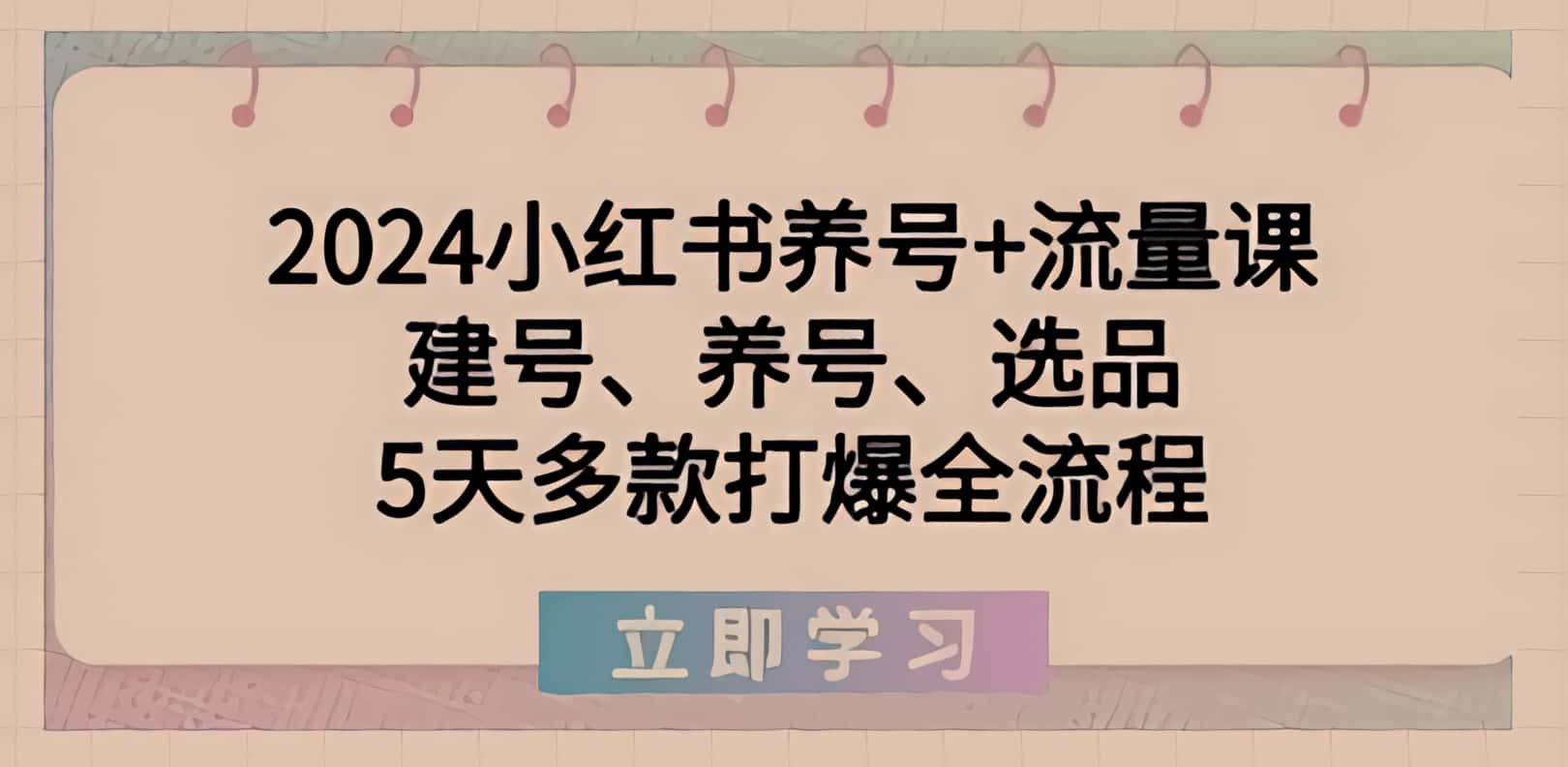 2024小红书养号+流量课：建号、养号、选品，5天多款爆品打爆全流程！2024小红书养号+流量课-成长印记