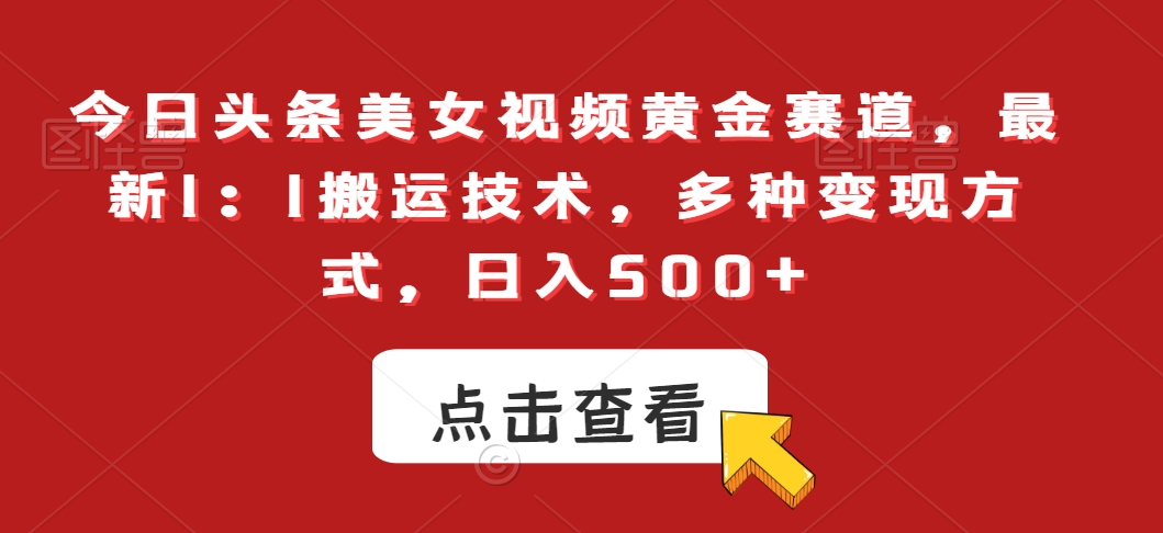 今日头条美女视频黄金赛道，最新1：1搬运技术，多种变现方式，日入500+【揭秘】-成长印记