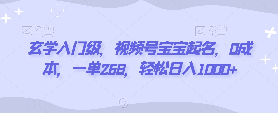 玄学入门级，视频号宝宝起名，0成本，一单268，轻松日入1000+【揭秘】-成长印记