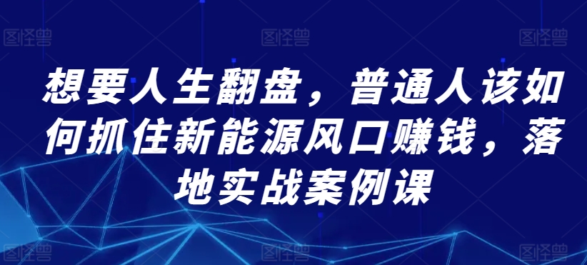 想要人生翻盘，普通人该如何抓住新能源风口赚钱，落地实战案例课-成长印记