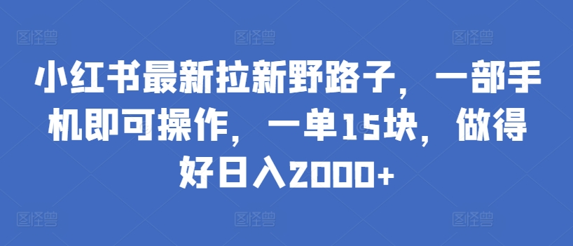 小红书最新拉新野路子，一部手机即可操作，一单15块，做得好日入2000+【揭秘】-成长印记