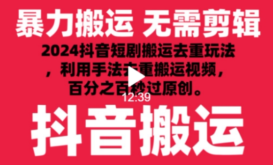 2024最新抖音搬运技术，抖音短剧视频去重，手法搬运，利用工具去重，达到秒过原创的效果【揭秘】-成长印记