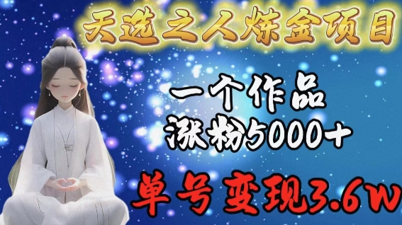 天选之人炼金项目，一个作品涨粉5000+，单号变现3.6w【揭秘】-成长印记