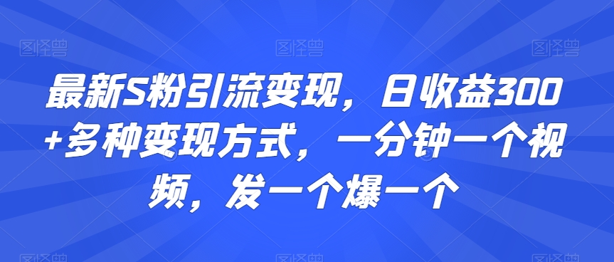 最新S粉引流变现，日收益300+多种变现方式，一分钟一个视频，发一个爆一个【揭秘】-成长印记