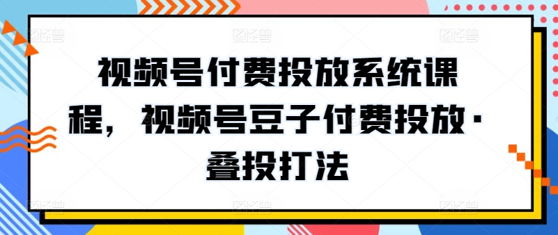 视频号付费投放系统课程，视频号豆子付费投放·叠投打法-成长印记