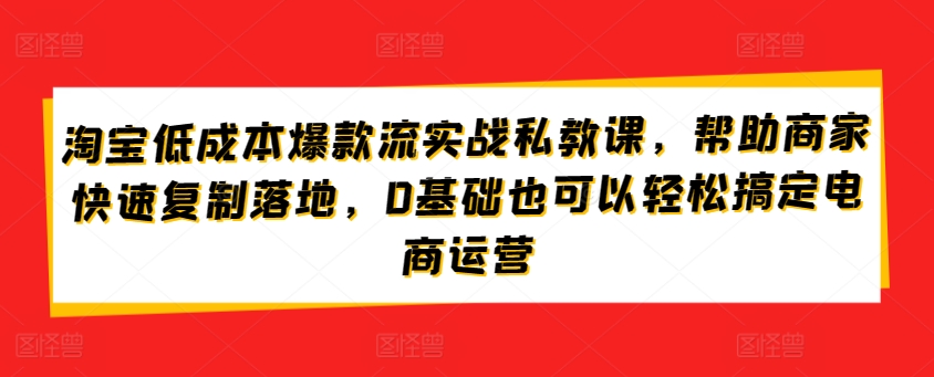 淘宝低成本爆款流实战私教课，帮助商家快速复制落地，0基础也可以轻松搞定电商运营-成长印记