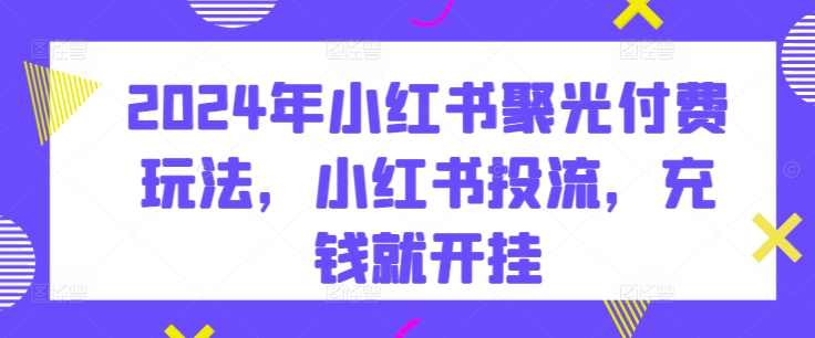 2024年小红书聚光付费玩法，小红书投流，充钱就开挂-成长印记