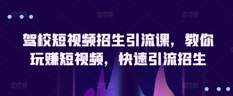 驾校短视频招生引流课，教你玩赚短视频，快速引流招生-成长印记