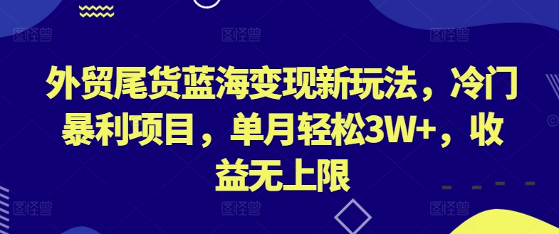 外贸尾货蓝海变现新玩法，冷门暴利项目，单月轻松3W+，收益无上限【揭秘】-成长印记