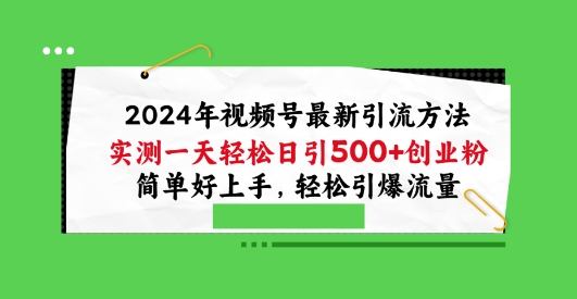 2024年视频号最新引流方法，实测一天轻松日引100+创业粉，简单好上手，轻松引爆流量【揭秘】-成长印记