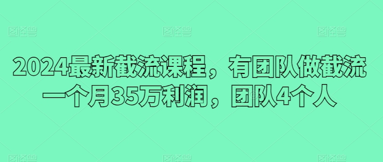 2024最新截流课程，有团队做截流一个月35万利润，团队4个人-成长印记