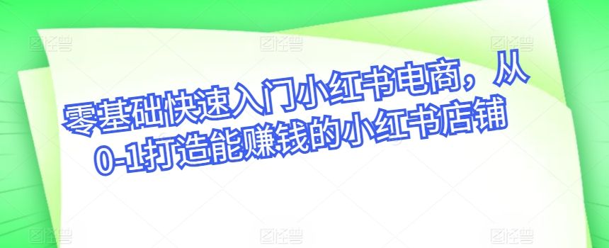 零基础快速入门小红书电商，从0-1打造能赚钱的小红书店铺-成长印记