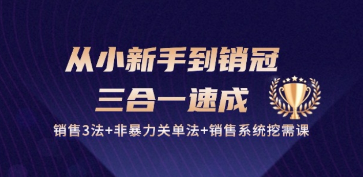 从小新手到销冠 三合一速成：销售3法+非暴力关单法+销售系统挖需课 (27节)-成长印记