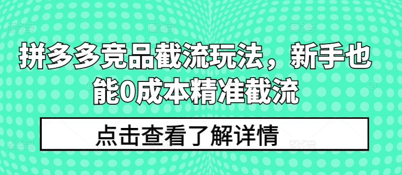 拼多多竞品截流玩法，新手也能0成本精准截流-成长印记