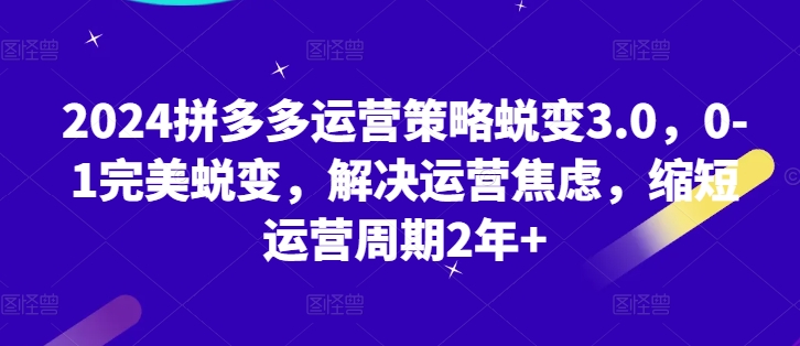 2024拼多多运营策略蜕变3.0，0-1完美蜕变，解决运营焦虑，缩短运营周期2年+-成长印记