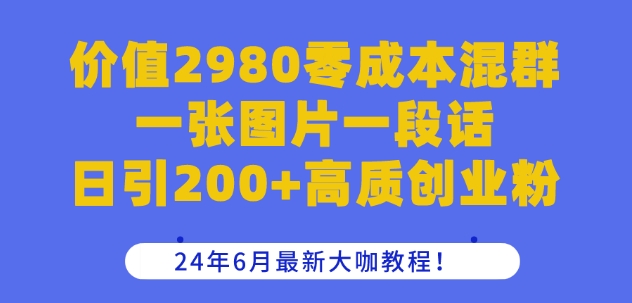 价值2980零成本混群一张图片一段话日引200+高质创业粉，24年6月最新大咖教程【揭秘】-成长印记