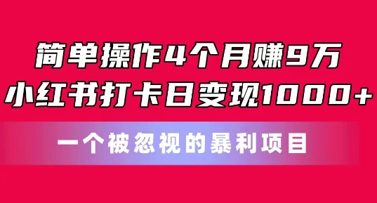 简单操作4个月赚9w，小红书打卡日变现1k，一个被忽视的暴力项目【揭秘】-成长印记