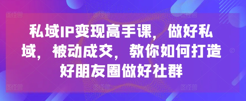 私域IP变现高手课，做好私域，被动成交，教你如何打造好朋友圈做好社群-成长印记