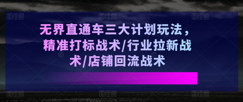 无界直通车三大计划玩法，精准打标战术/行业拉新战术/店铺回流战术-成长印记